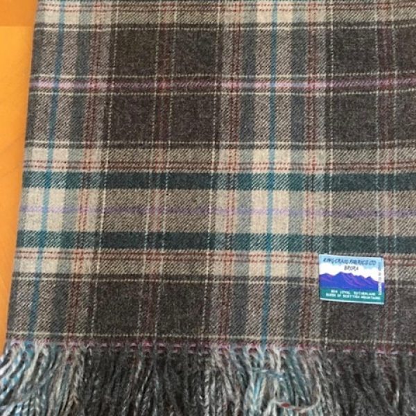 100% Shetland yarn blanket/throw - Grey/Green/Fawn