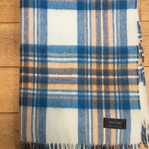 100% Wool Tartan Throw/Blanket/Classic Travel Rug - Muted Blue