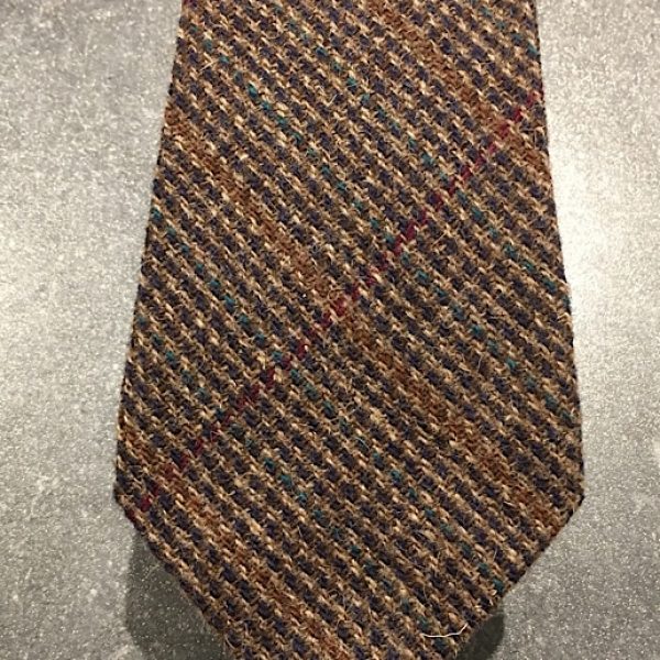 Scottish 100% Wool Woven Tweed Tie - Dark Brown Autumn Check