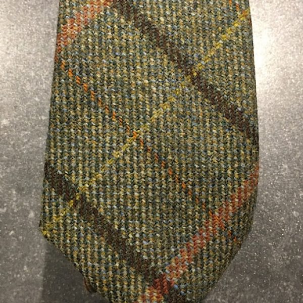 Scottish 100% Wool Woven Tweed Tie Green Brown-Orange Orange-Yellow
