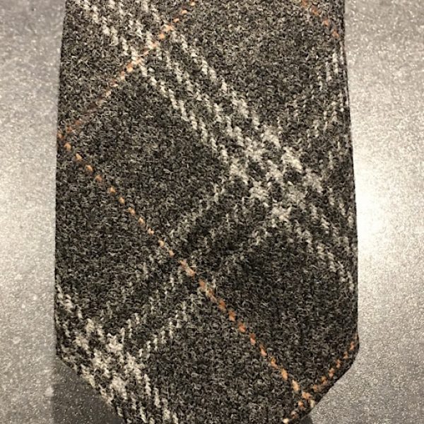 Scottish 100% Wool Woven Tweed Tie Dark Grey Multicheck